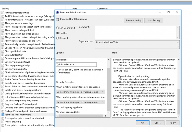 Windows не удалось применить параметры deployed printer connections